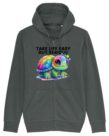 Broasca testoasa pictata in acuarela cu mesajul Take Life Easy but Serious Anthracite