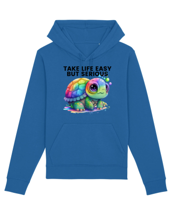 Broasca testoasa pictata in acuarela cu mesajul Take Life Easy but Serious Royal Blue
