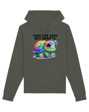 Broasca testoasa pictata in acuarela cu mesajul Take Life Easy but Serious Khaki