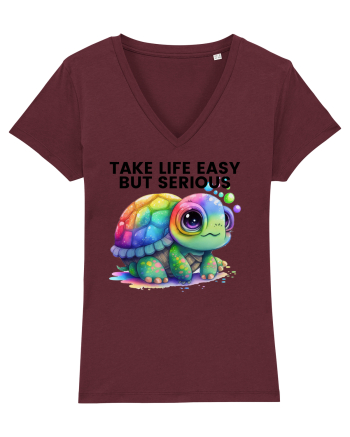 Broasca testoasa pictata in acuarela cu mesajul Take Life Easy but Serious Burgundy