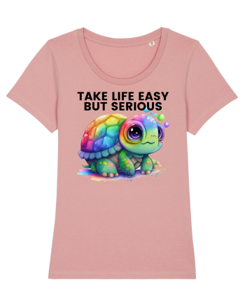 Broasca testoasa pictata in acuarela cu mesajul Take Life Easy but Serious Canyon Pink