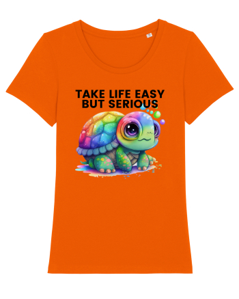 Broasca testoasa pictata in acuarela cu mesajul Take Life Easy but Serious Bright Orange