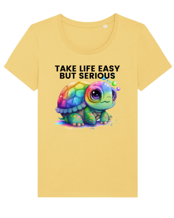 Broasca testoasa pictata in acuarela cu mesajul Take Life Easy but Serious Jojoba
