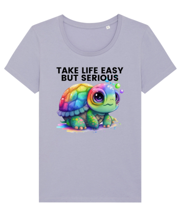 Broasca testoasa pictata in acuarela cu mesajul Take Life Easy but Serious Lavender