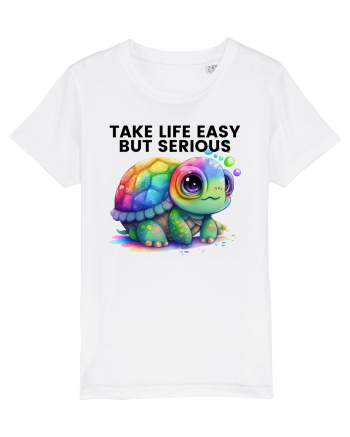 Broasca testoasa pictata in acuarela cu mesajul Take Life Easy but Serious White