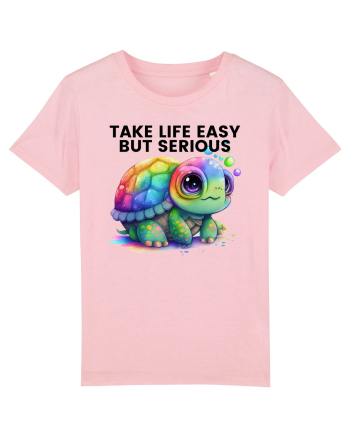 Broasca testoasa pictata in acuarela cu mesajul Take Life Easy but Serious Cotton Pink