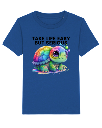 Broasca testoasa pictata in acuarela cu mesajul Take Life Easy but Serious Majorelle Blue