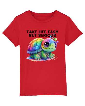 Broasca testoasa pictata in acuarela cu mesajul Take Life Easy but Serious Red