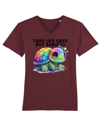 Broasca testoasa pictata in acuarela cu mesajul Take Life Easy but Serious Burgundy