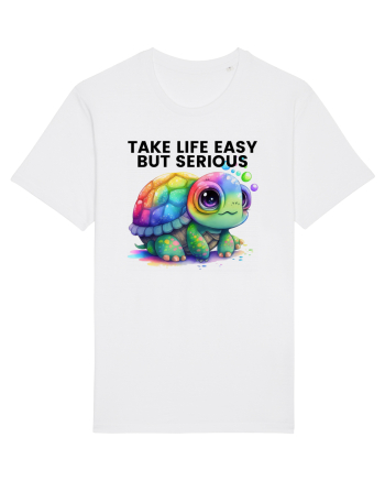 Broasca testoasa pictata in acuarela cu mesajul Take Life Easy but Serious White