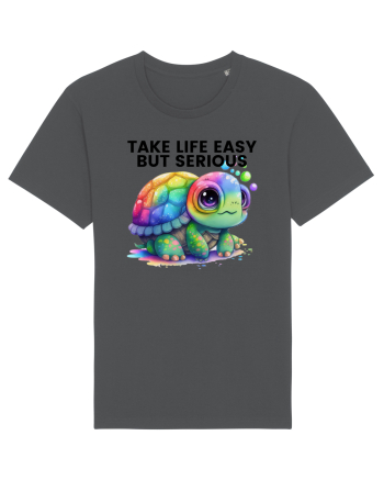 Broasca testoasa pictata in acuarela cu mesajul Take Life Easy but Serious Anthracite