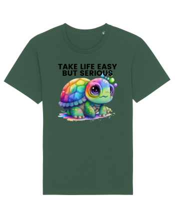 Broasca testoasa pictata in acuarela cu mesajul Take Life Easy but Serious Bottle Green