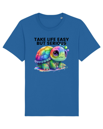 Broasca testoasa pictata in acuarela cu mesajul Take Life Easy but Serious Royal Blue