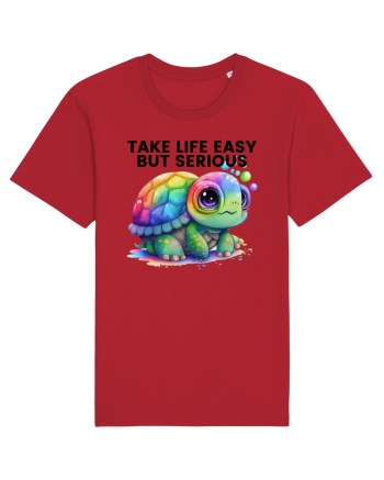 Broasca testoasa pictata in acuarela cu mesajul Take Life Easy but Serious Red