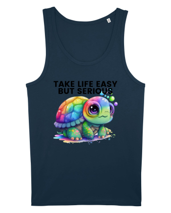 Broasca testoasa pictata in acuarela cu mesajul Take Life Easy but Serious Navy