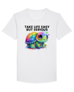 Broasca testoasa pictata in acuarela cu mesajul Take Life Easy but Serious Tricou mânecă scurtă guler larg Bărbat Skater