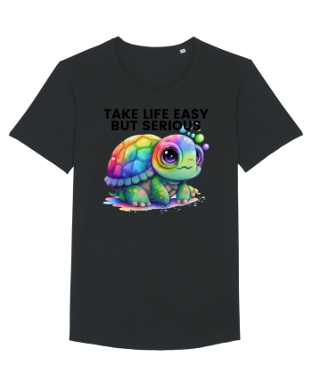 Broasca testoasa pictata in acuarela cu mesajul Take Life Easy but Serious Black