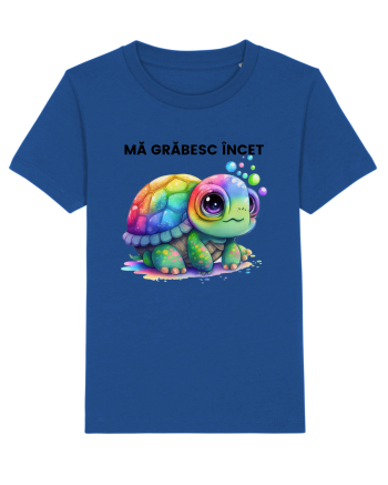 Broasca testoasa pictata in acuarela cu mesajul Ma grabesc Incet Majorelle Blue