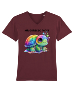 Broasca testoasa pictata in acuarela cu mesajul Ma grabesc Incet Tricou mânecă scurtă guler V Bărbat Presenter