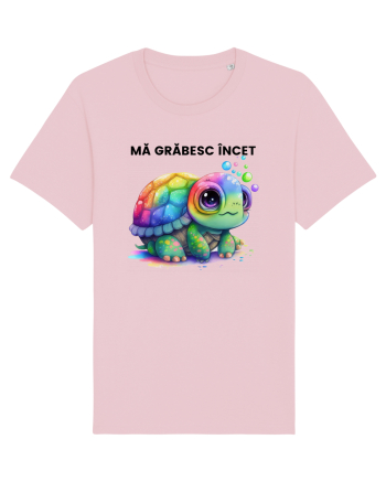 Broasca testoasa pictata in acuarela cu mesajul Ma grabesc Incet Cotton Pink
