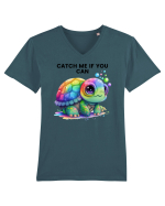Broasca testoasa pictata in acuarela cu mesajul Catch Me If You Can Tricou mânecă scurtă guler V Bărbat Presenter