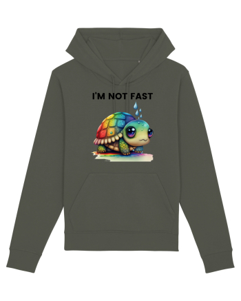 Broasca testoasa pictata in acuarela cu mesajul I'm not fast Khaki