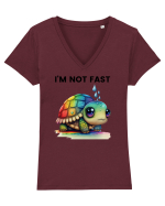 Broasca testoasa pictata in acuarela cu mesajul I'm not fast Tricou mânecă scurtă guler V Damă Evoker