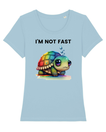 Broasca testoasa pictata in acuarela cu mesajul I'm not fast Sky Blue