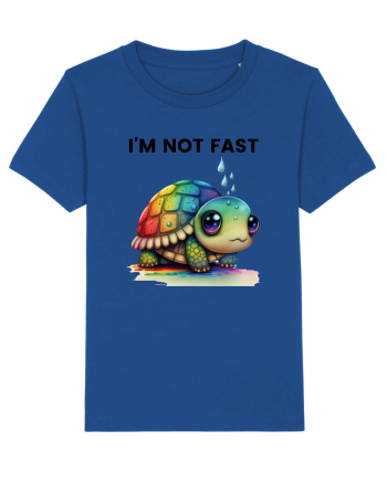 Broasca testoasa pictata in acuarela cu mesajul I'm not fast Majorelle Blue