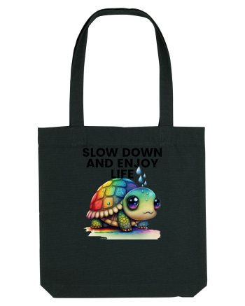Broasca testoasa pictata in acuarela cu mesajul  Slow Down and Enjoy Life Black