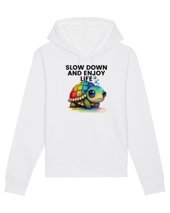 Broasca testoasa pictata in acuarela cu mesajul  Slow Down and Enjoy Life White