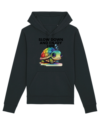 Broasca testoasa pictata in acuarela cu mesajul  Slow Down and Enjoy Life Black