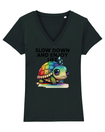 Broasca testoasa pictata in acuarela cu mesajul  Slow Down and Enjoy Life Black