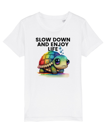 Broasca testoasa pictata in acuarela cu mesajul  Slow Down and Enjoy Life White