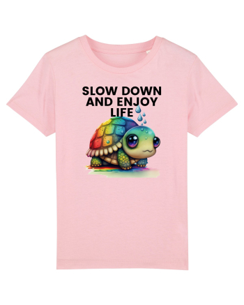 Broasca testoasa pictata in acuarela cu mesajul  Slow Down and Enjoy Life Cotton Pink