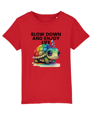 Broasca testoasa pictata in acuarela cu mesajul  Slow Down and Enjoy Life Red
