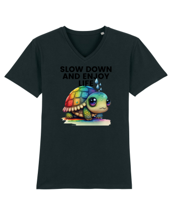 Broasca testoasa pictata in acuarela cu mesajul  Slow Down and Enjoy Life Black