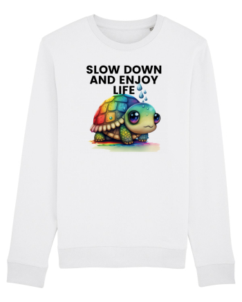 Broasca testoasa pictata in acuarela cu mesajul  Slow Down and Enjoy Life White