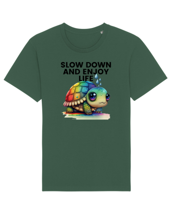 Broasca testoasa pictata in acuarela cu mesajul  Slow Down and Enjoy Life Bottle Green
