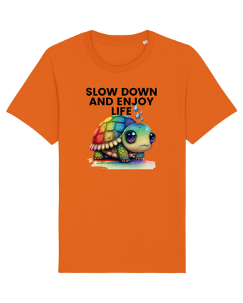 Broasca testoasa pictata in acuarela cu mesajul  Slow Down and Enjoy Life Bright Orange