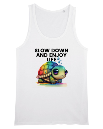 Broasca testoasa pictata in acuarela cu mesajul  Slow Down and Enjoy Life White