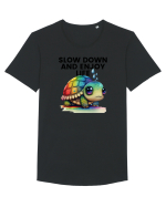 Broasca testoasa pictata in acuarela cu mesajul  Slow Down and Enjoy Life Tricou mânecă scurtă guler larg Bărbat Skater