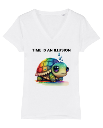 Broasca testoasa pictata in acuarela cu mesajul  Time is an Illusion White