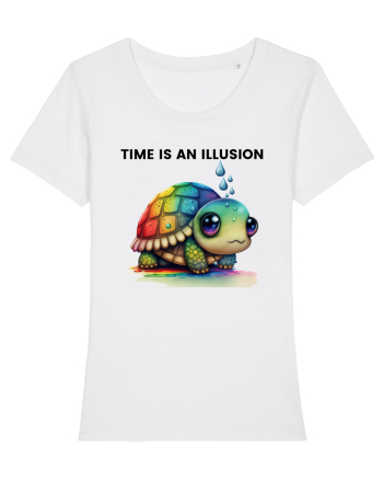 Broasca testoasa pictata in acuarela cu mesajul  Time is an Illusion White