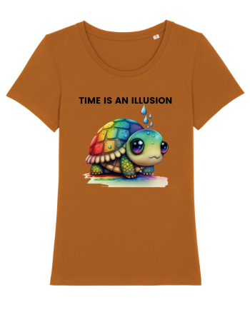 Broasca testoasa pictata in acuarela cu mesajul  Time is an Illusion Roasted Orange