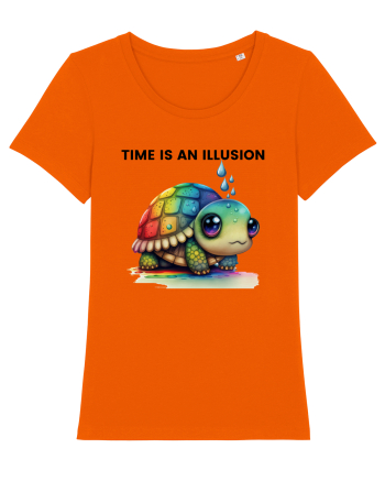 Broasca testoasa pictata in acuarela cu mesajul  Time is an Illusion Bright Orange