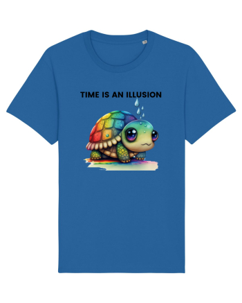 Broasca testoasa pictata in acuarela cu mesajul  Time is an Illusion Royal Blue