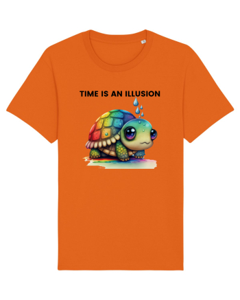 Broasca testoasa pictata in acuarela cu mesajul  Time is an Illusion Bright Orange