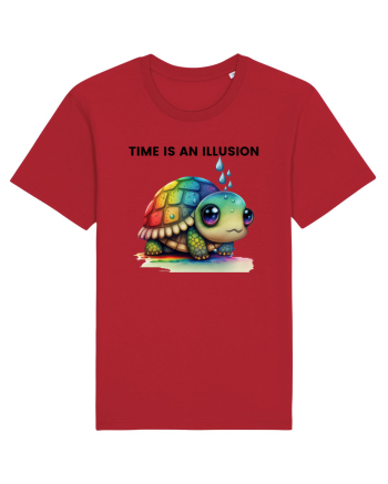 Broasca testoasa pictata in acuarela cu mesajul  Time is an Illusion Red