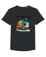 Broasca testoasa pictata in acuarela cu mesajul  Time is an Illusion Tricou mânecă scurtă guler larg Bărbat Skater